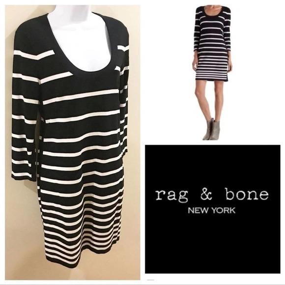 Rag & Bone | Striped Sweater Dress Black Medium - Picture 2 of 12